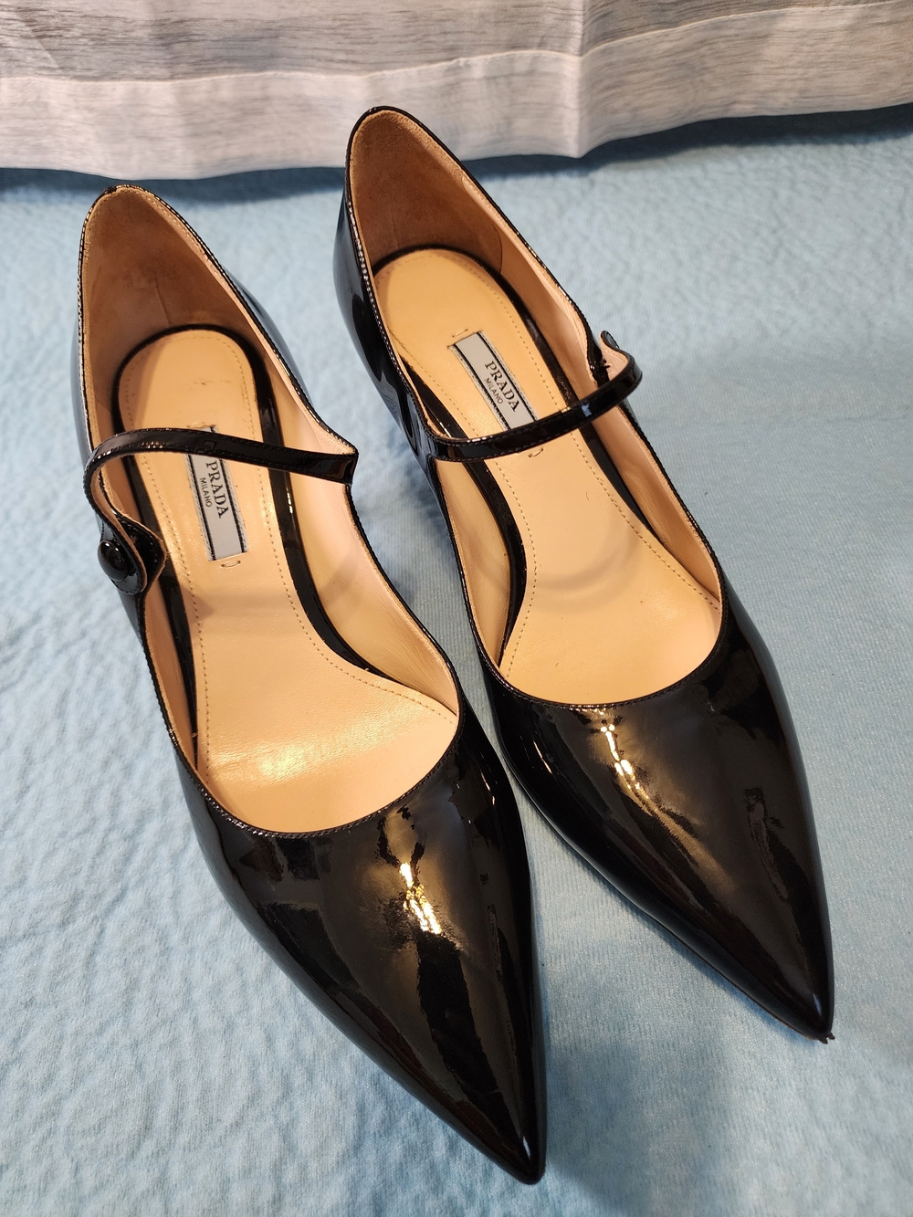 Prada Black Patent Mary Jane Pointed-Toe Pumps